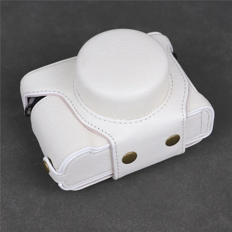 Voor Panasonic Lumix L10 Camerahouder van PU-leer Beschermhoes met Schouderriem - Wit