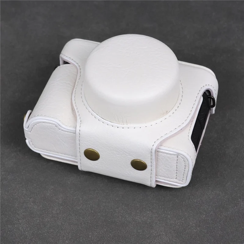 Voor Panasonic Lumix L10 Camerahouder van PU-leer Beschermhoes met Schouderriem - Wit
