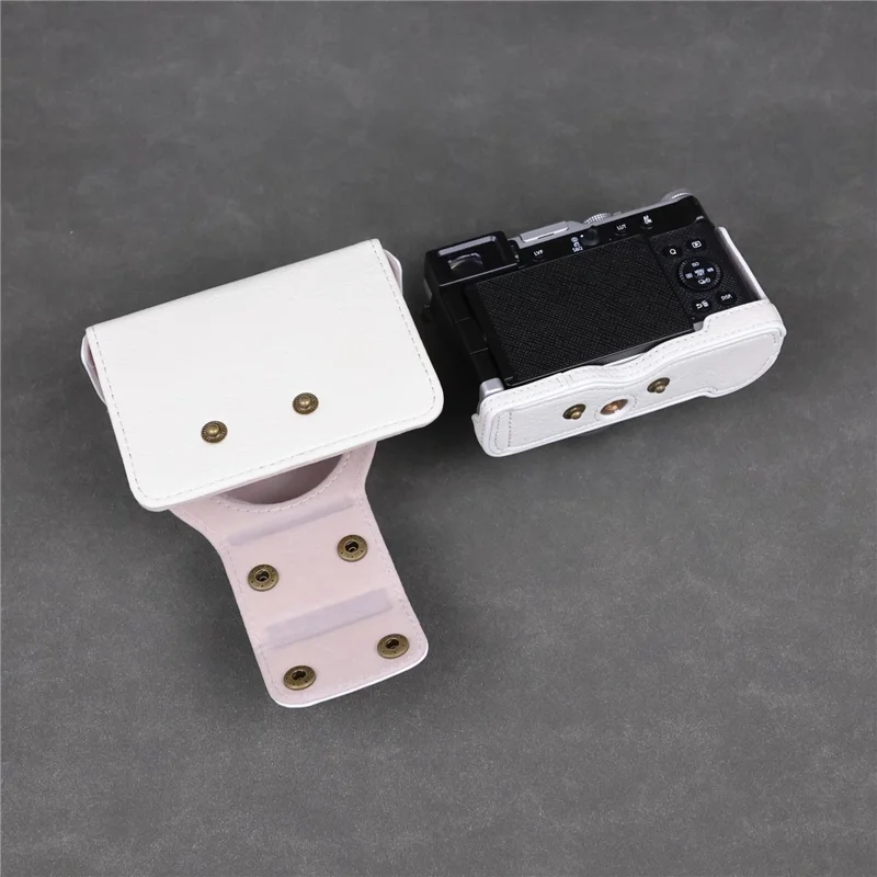 Voor Panasonic Lumix L10 Camerahouder van PU-leer Beschermhoes met Schouderriem - Wit
