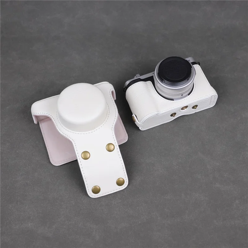 Voor Panasonic Lumix L10 Camerahouder van PU-leer Beschermhoes met Schouderriem - Wit