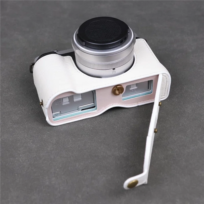 Voor Panasonic Lumix L10 Camerahouder van PU-leer Beschermhoes met Schouderriem - Wit