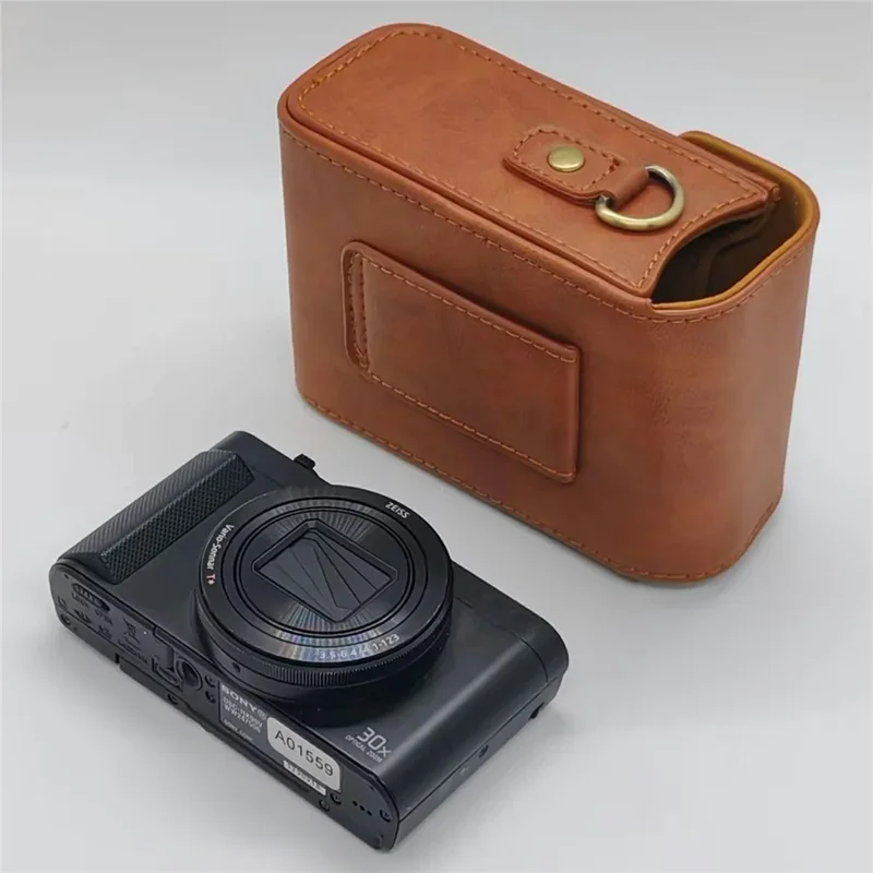 For Sony DSC-HX90 / DSC-WX500 Camera Bag PU Leather Flip Case with Hand Strap and Shoulder Strap - Brown