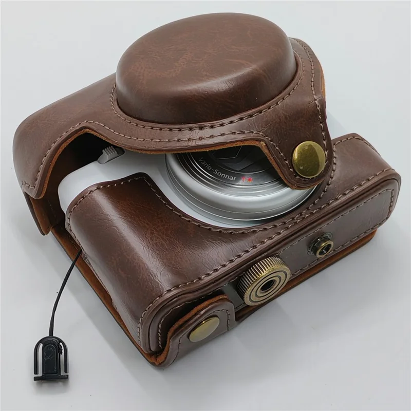 For Sony ZV-1 Camera Bag PU Leather Two-Piece Camera Case Protective Cover and Wrist Strap - Coffee