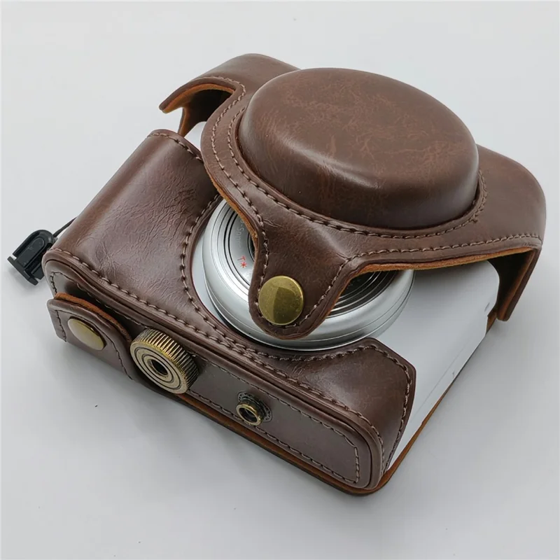 For Sony ZV-1 Camera Bag PU Leather Two-Piece Camera Case Protective Cover and Wrist Strap - Coffee