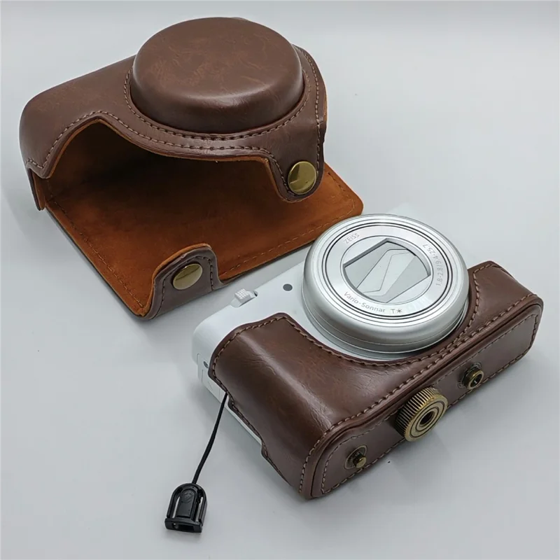 For Sony ZV-1 Camera Bag PU Leather Two-Piece Camera Case Protective Cover and Wrist Strap - Coffee