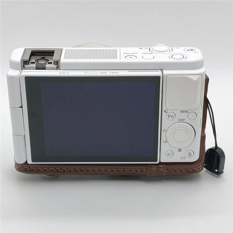 For Sony ZV-1 Camera Bag PU Leather Two-Piece Camera Case Protective Cover and Wrist Strap - Coffee