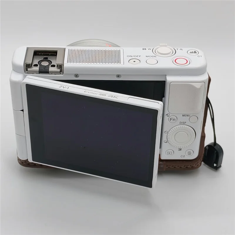 For Sony ZV-1 Camera Bag PU Leather Two-Piece Camera Case Protective Cover and Wrist Strap - Coffee
