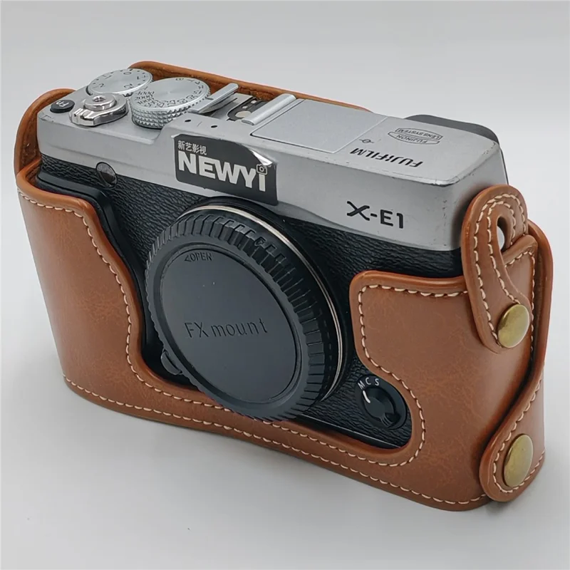 For Fujifilm X-E2 / X-E1 PU Leather Half Camera Case Screen Shield Tripod Mount Protective Cover - Brown