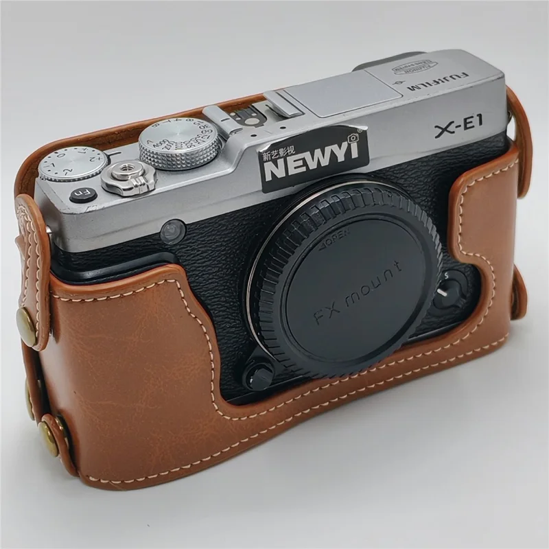 For Fujifilm X-E2 / X-E1 PU Leather Half Camera Case Screen Shield Tripod Mount Protective Cover - Brown