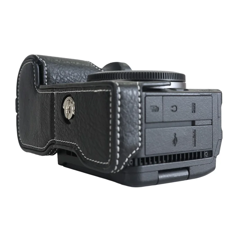 Für Canon EOS R6 V Kameratasche Litschi-PU-Leder Schutzhülle mit Batteriefachzugang - Schwarz