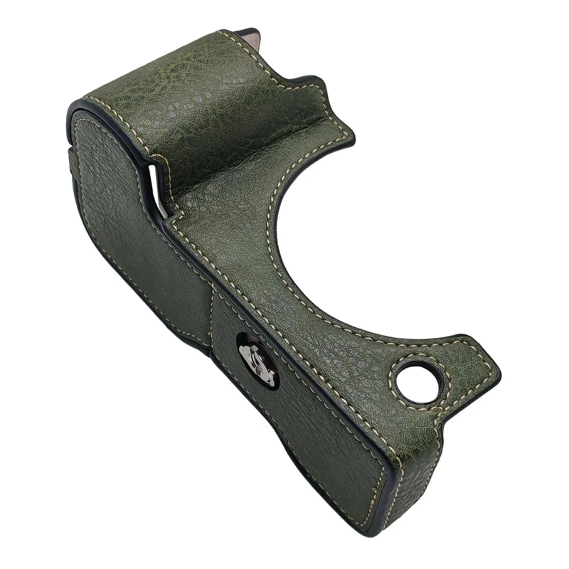 For Canon EOS R6 V PU Leather Half Camera Case Tripod Mount Protective Cover with Detachable Wrist Strap - Green
