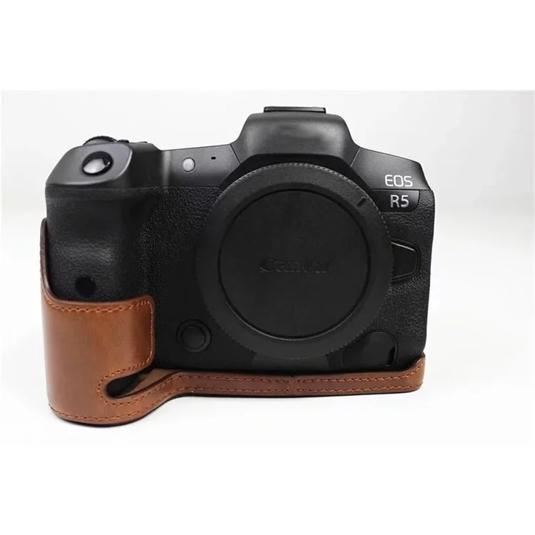 Für Canon EOS R5 / R6 / R62 PU-Leder Kamera Bodenteil Batterie Öffnungsdesign Flanell Futter Schützender Halbkörper Cover - Kaffee