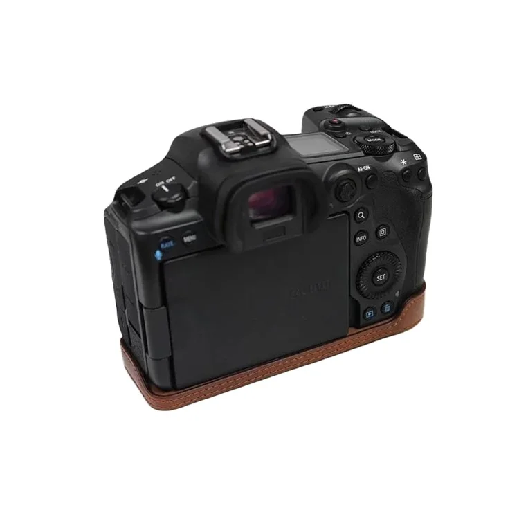 Für Canon EOS R5 / R6 / R62 PU-Leder Kamera Bodenteil Batterie Öffnungsdesign Flanell Futter Schützender Halbkörper Cover - Kaffee