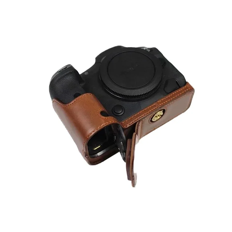 Für Canon EOS R5 / R6 / R62 PU-Leder Kamera Bodenteil Batterie Öffnungsdesign Flanell Futter Schützender Halbkörper Cover - Kaffee