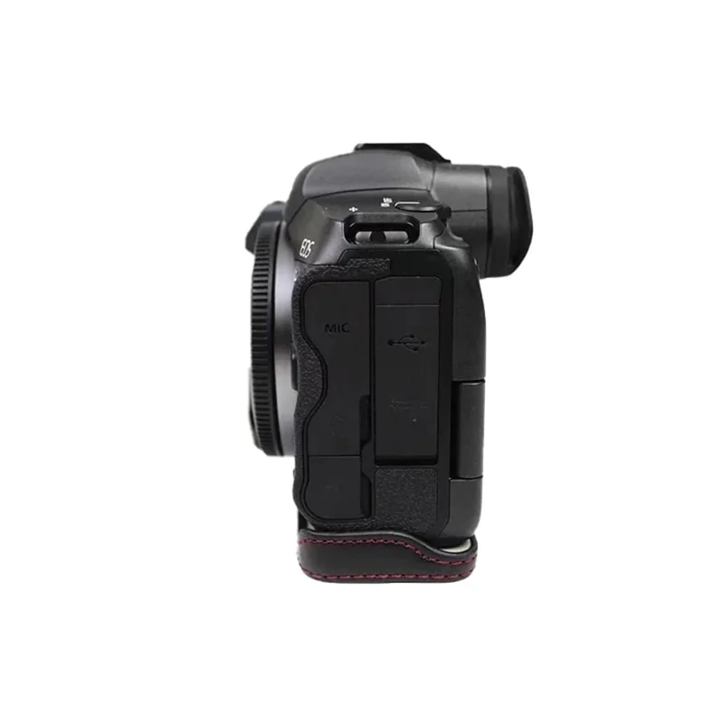 غطاء سفلي للكاميرا من جلد البولي يوريثان لل canon eos r5 / r6 / r62 بتصميم فتحة بطارية وبطانة من الفланنة غطاء واقي نصف جسم - أسود