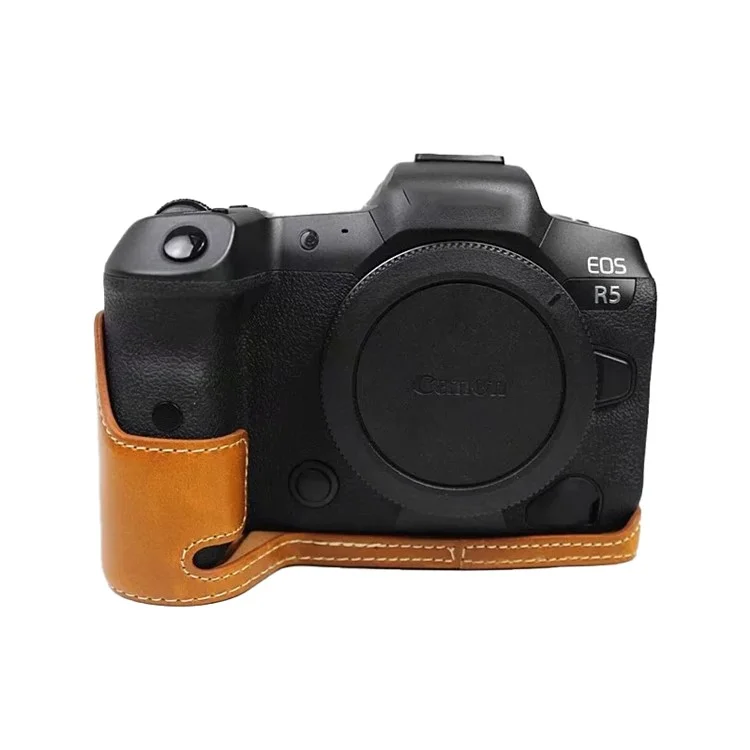 Для Canon EOS R5 / R6 / R62 PU Leather Camera Bottom Case Battery Opening Design Flannel Lining Protective Half Body Cover - Brown