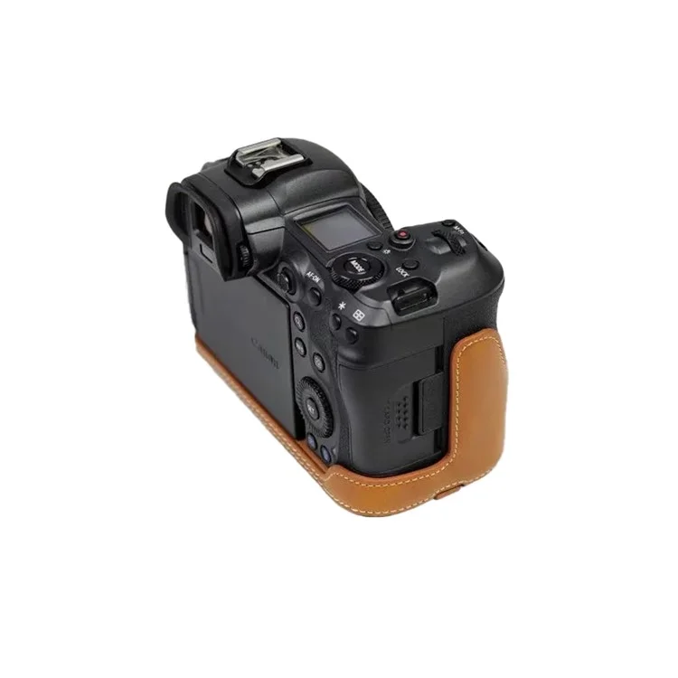 Для Canon EOS R5 / R6 / R62 PU Leather Camera Bottom Case Battery Opening Design Flannel Lining Protective Half Body Cover - Brown