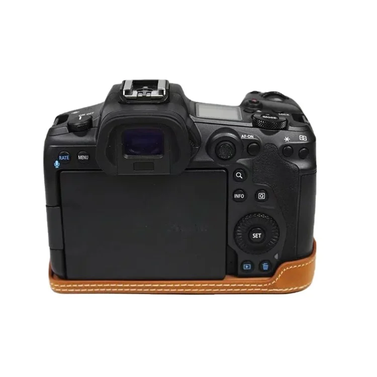 Для Canon EOS R5 / R6 / R62 PU Leather Camera Bottom Case Battery Opening Design Flannel Lining Protective Half Body Cover - Brown