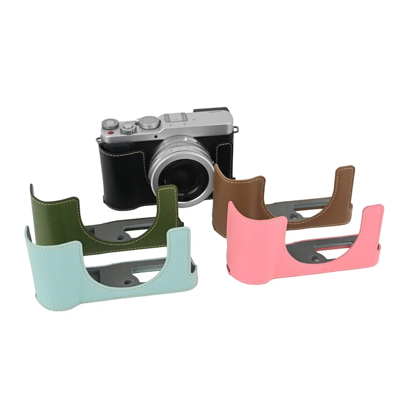 Halbes Gehäuse für Panasonic Lumix L10 Kamera mit abnehmbarem Batteriezugang, Schutzhülle aus PU-Leder - Khaki