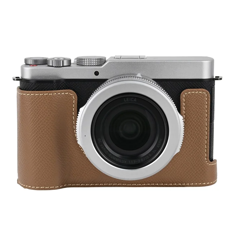 Halbes Gehäuse für Panasonic Lumix L10 Kamera mit abnehmbarem Batteriezugang, Schutzhülle aus PU-Leder - Khaki