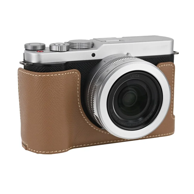 Halbes Gehäuse für Panasonic Lumix L10 Kamera mit abnehmbarem Batteriezugang, Schutzhülle aus PU-Leder - Khaki