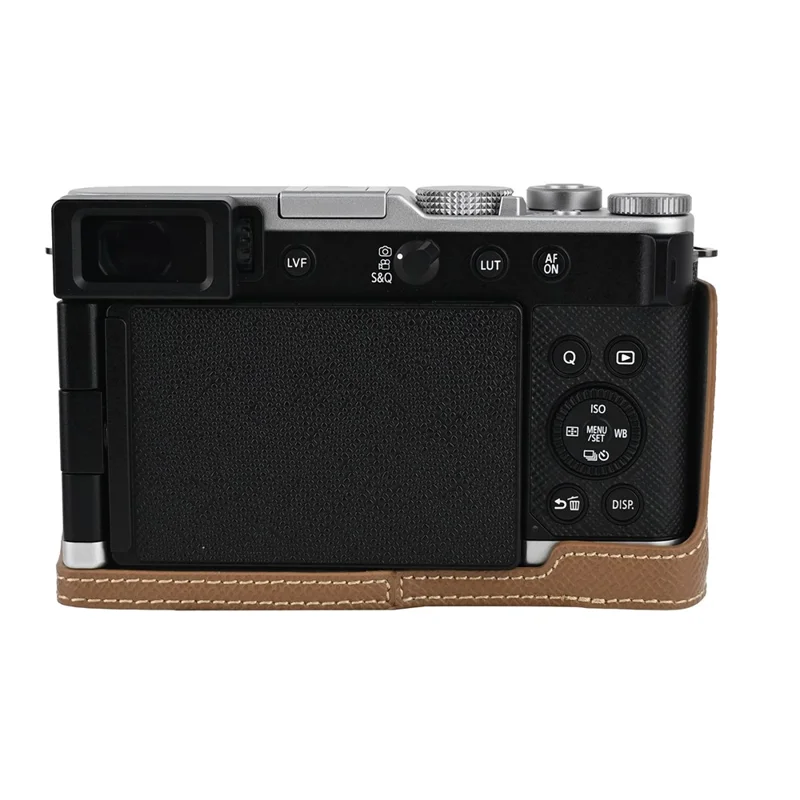 Halbes Gehäuse für Panasonic Lumix L10 Kamera mit abnehmbarem Batteriezugang, Schutzhülle aus PU-Leder - Khaki