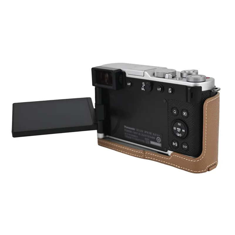 Halbes Gehäuse für Panasonic Lumix L10 Kamera mit abnehmbarem Batteriezugang, Schutzhülle aus PU-Leder - Khaki