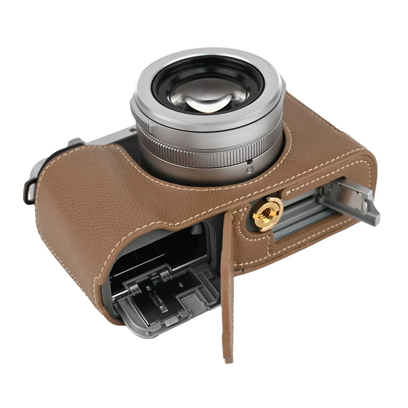 Halbes Gehäuse für Panasonic Lumix L10 Kamera mit abnehmbarem Batteriezugang, Schutzhülle aus PU-Leder - Khaki