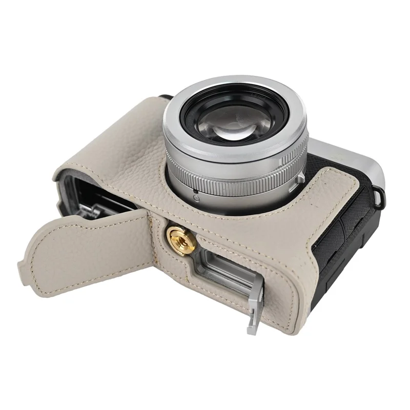 Чехол-боковик для камеры Panasonic Lumix L10 из натуральной коровьей кожи - серо-белый