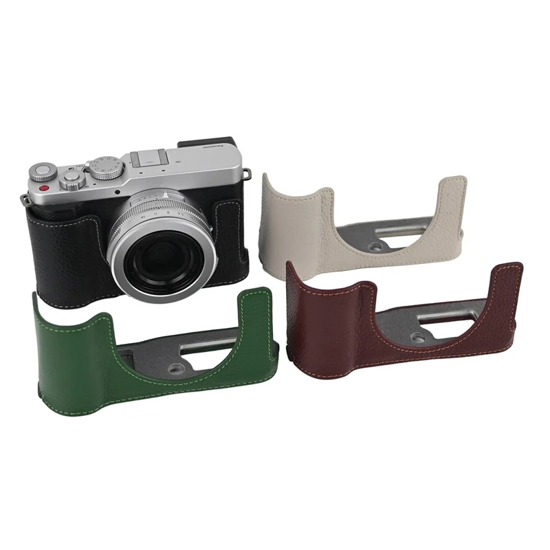 Чехол-боковик для камеры Panasonic Lumix L10 из натуральной коровьей кожи - серо-белый
