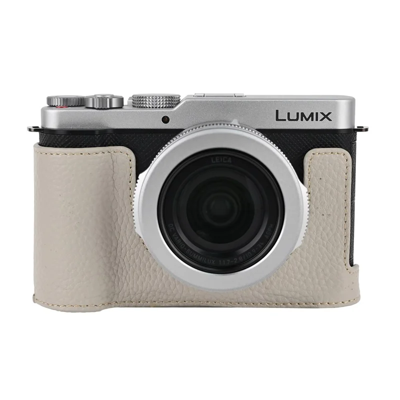Чехол-боковик для камеры Panasonic Lumix L10 из натуральной коровьей кожи - серо-белый