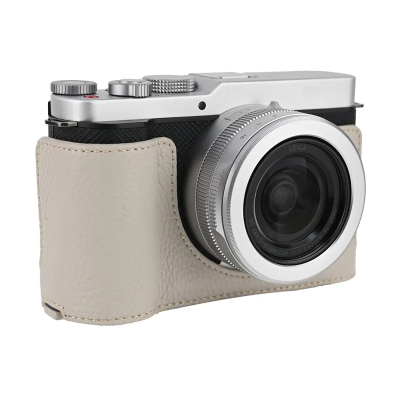 Чехол-боковик для камеры Panasonic Lumix L10 из натуральной коровьей кожи - серо-белый