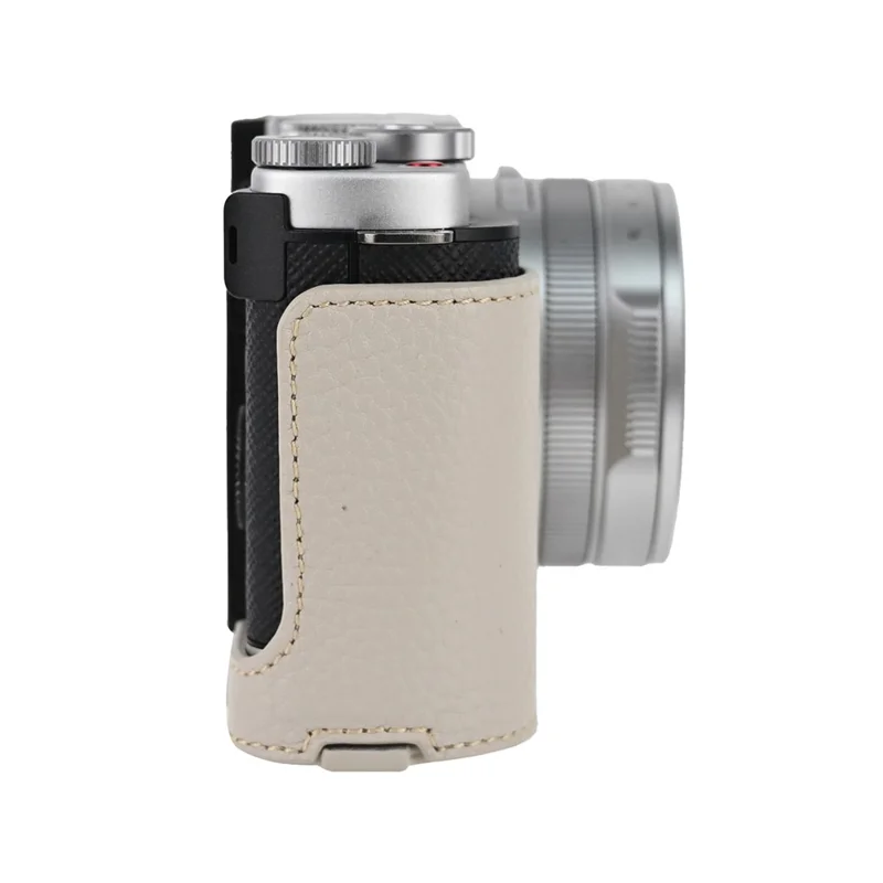 Чехол-боковик для камеры Panasonic Lumix L10 из натуральной коровьей кожи - серо-белый