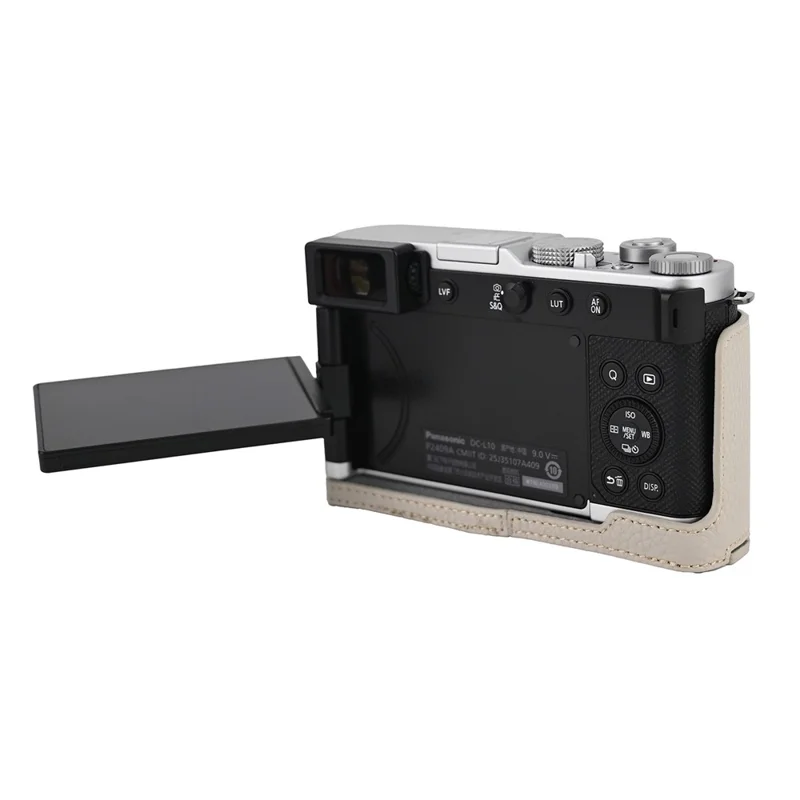 Чехол-боковик для камеры Panasonic Lumix L10 из натуральной коровьей кожи - серо-белый