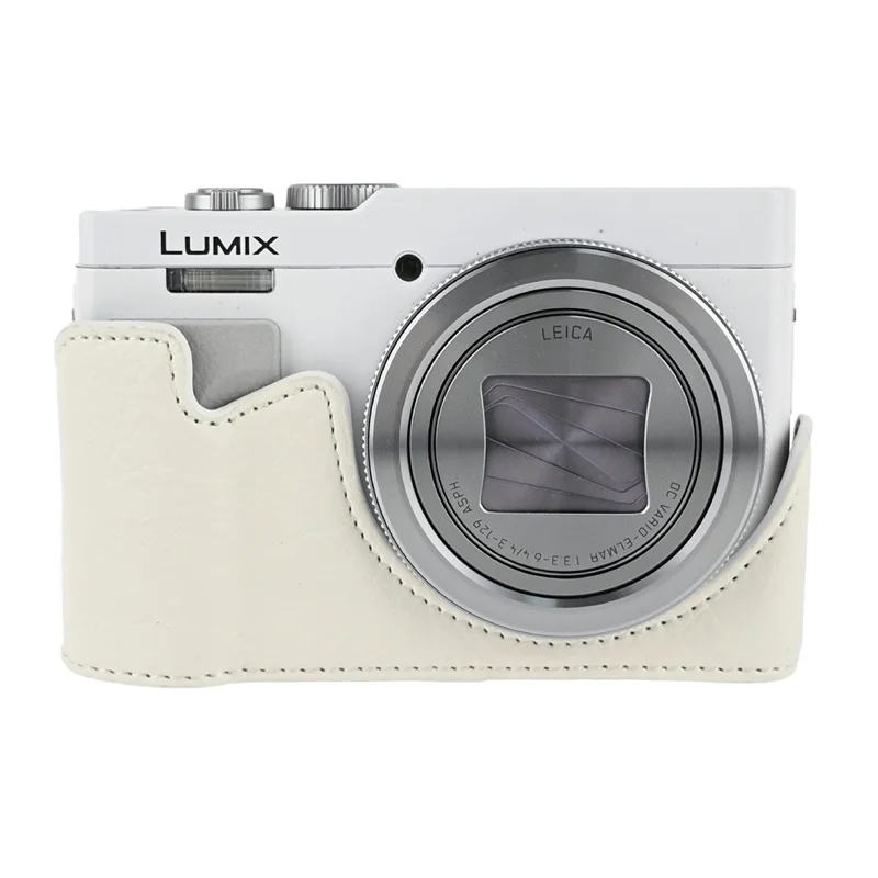 Funda protectora de base para cámara con correa de hombro y acceso a la batería, textura de lichi, para Panasonic Lumix DMC-ZS99 / DMC-TZ99 - Blanco