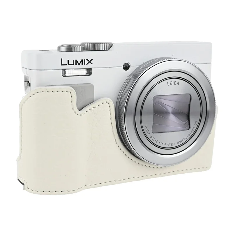 Funda protectora de base para cámara con correa de hombro y acceso a la batería, textura de lichi, para Panasonic Lumix DMC-ZS99 / DMC-TZ99 - Blanco