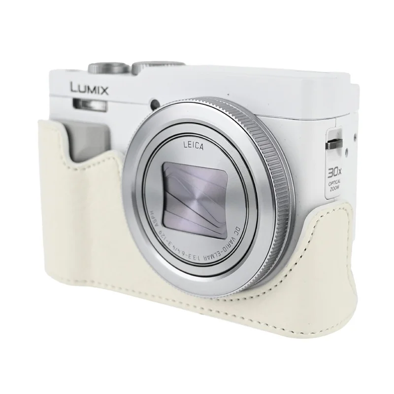 Funda protectora de base para cámara con correa de hombro y acceso a la batería, textura de lichi, para Panasonic Lumix DMC-ZS99 / DMC-TZ99 - Blanco