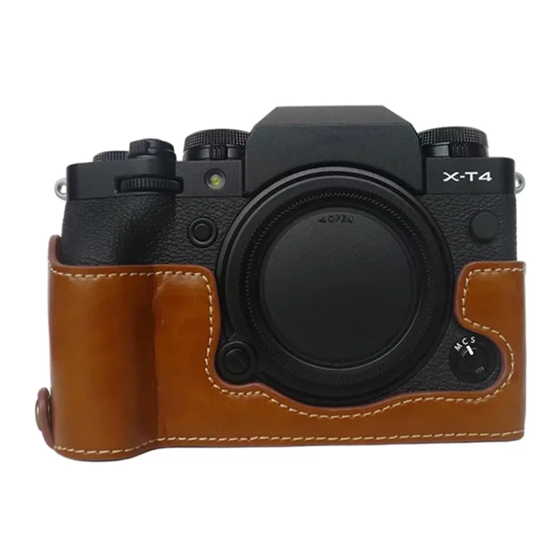 For Fujifilm X-T4 Digital Camera PU Leather Protective Bottom Case Anti-scratch Half Body Cover with Battery Opening - Brown