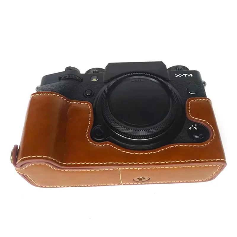 For Fujifilm X-T4 Digital Camera PU Leather Protective Bottom Case Anti-scratch Half Body Cover with Battery Opening - Brown