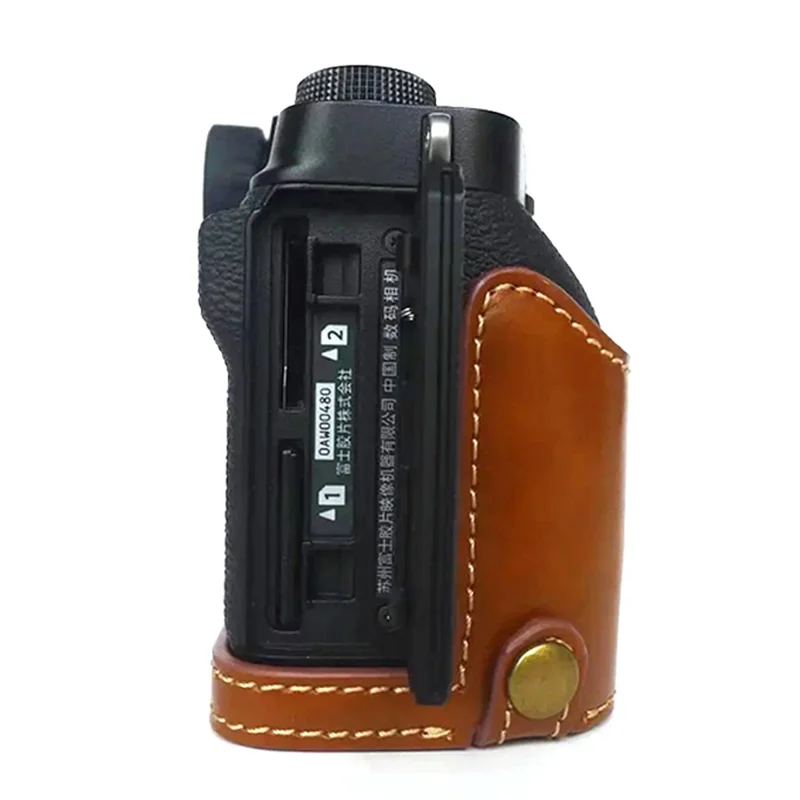 For Fujifilm X-T4 Digital Camera PU Leather Protective Bottom Case Anti-scratch Half Body Cover with Battery Opening - Brown