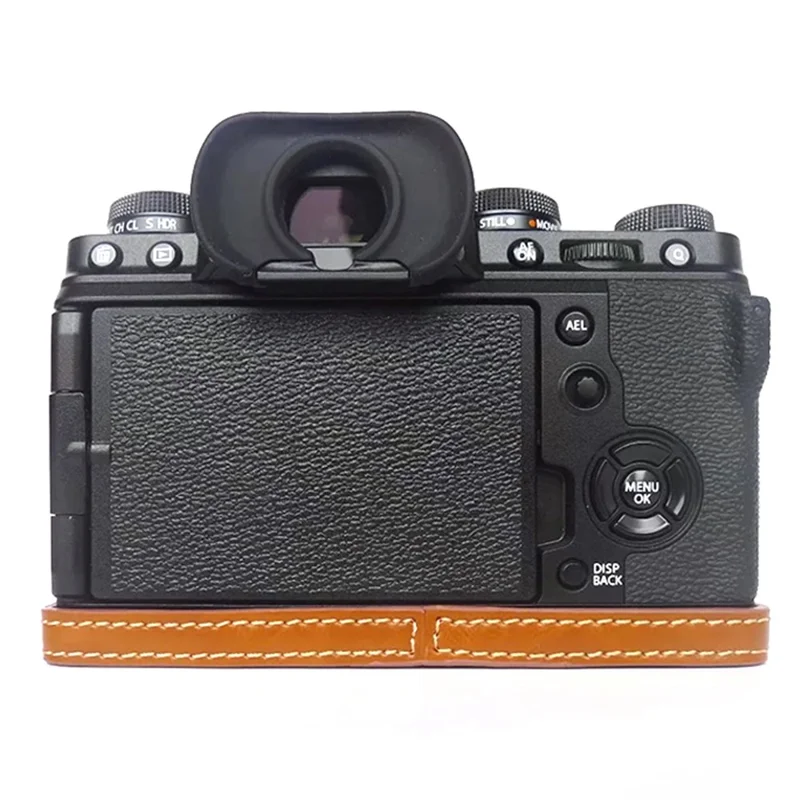 For Fujifilm X-T4 Digital Camera PU Leather Protective Bottom Case Anti-scratch Half Body Cover with Battery Opening - Brown