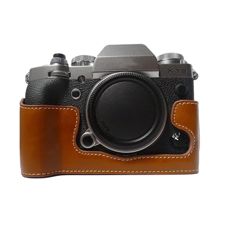 Для Fujifilm X-T3 Digital Camera PU Leather Protective Bottom Case Battery Opening Design Half Body Cover - Brown