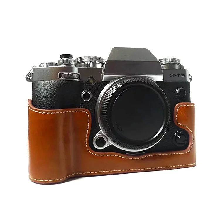 Для Fujifilm X-T3 Digital Camera PU Leather Protective Bottom Case Battery Opening Design Half Body Cover - Brown