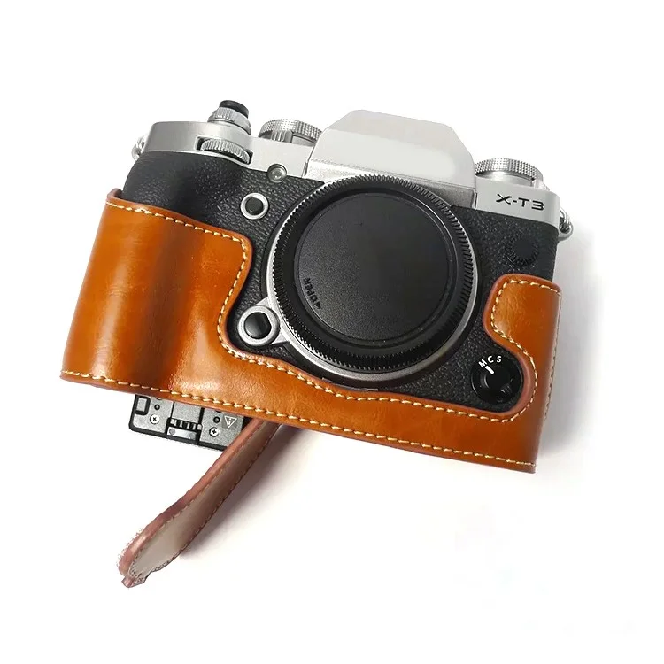 Для Fujifilm X-T3 Digital Camera PU Leather Protective Bottom Case Battery Opening Design Half Body Cover - Brown