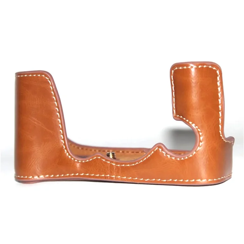 For Fujifilm X-E3 Camera Bottom Shell PU Leather Large Opening Design Protective Half Body Cover - Brown