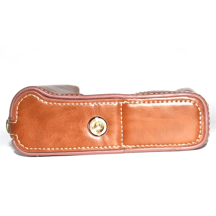 For Fujifilm X-E3 Camera PU Leather Bottom Case Battery Opening Design Half Body Protective Cover with Hand Strap - Brown