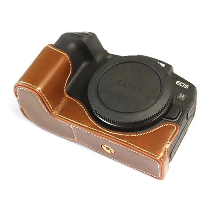 For Canon EOS RP PU Leather Camera Bottom Case with Hand Strap, Battery Opening Design Half Body Protective Cover - Brown