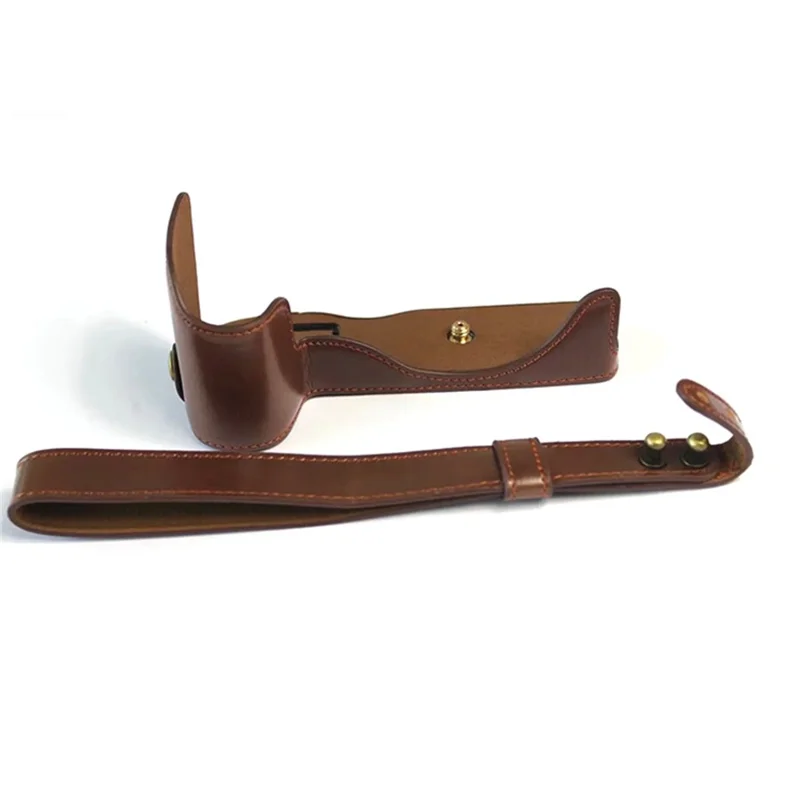 For Canon EOS RP PU Leather Camera Bottom Case with Hand Strap, Battery Opening Design Half Body Protective Cover - Coffee