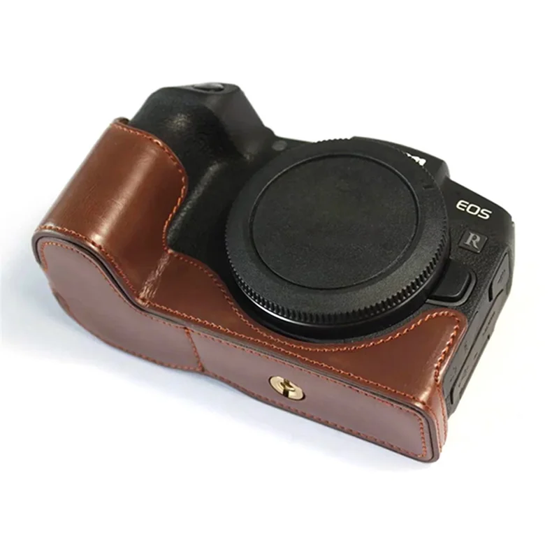 For Canon EOS RP PU Leather Camera Bottom Case with Hand Strap, Battery Opening Design Half Body Protective Cover - Coffee