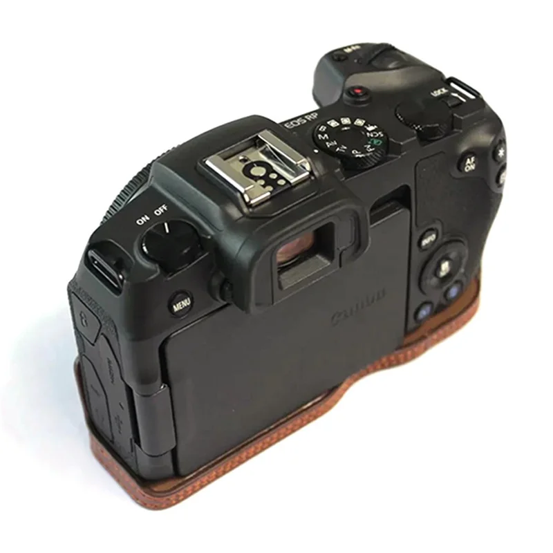 For Canon EOS RP PU Leather Camera Bottom Case with Hand Strap, Battery Opening Design Half Body Protective Cover - Coffee